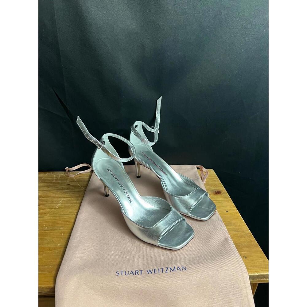 NWOB STUART WEITZMAN Women's Nudistia 75MM Metallic Silver Sandals Sz 36.5/US 6B